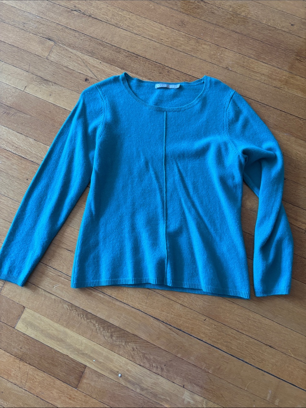 InCashmere Teal Blue Crewneck Cashmere Sweater